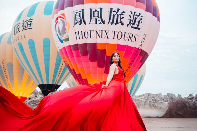 Cappadocia Photoshoot with Flying Dress & Instagram Reels - Rose Valley Stop for Balloon Inflation and Takeoff Views